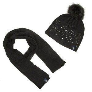 U.S. Polo Assn. Women's Scarf & Pom Pom Hat Set Black One Size Brand New MSRP$40